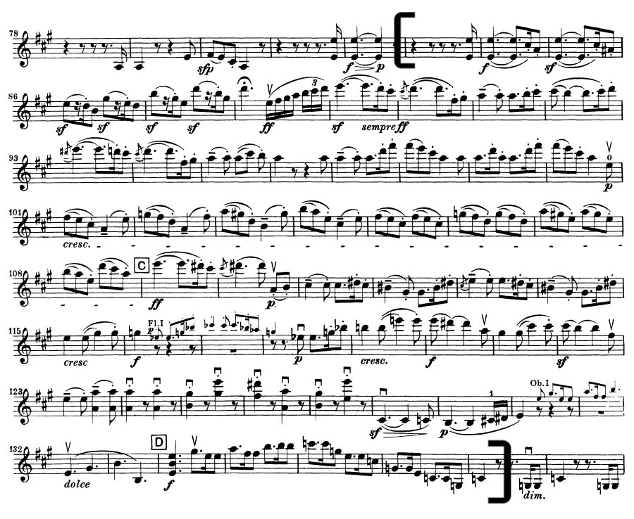 Beethoven 7 orchestral violin excerpt